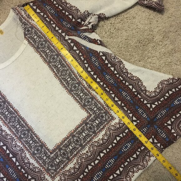 Point Zero Boho Knit Linen Blend A-Line Tribal Printed Top - Picture 14 of 16